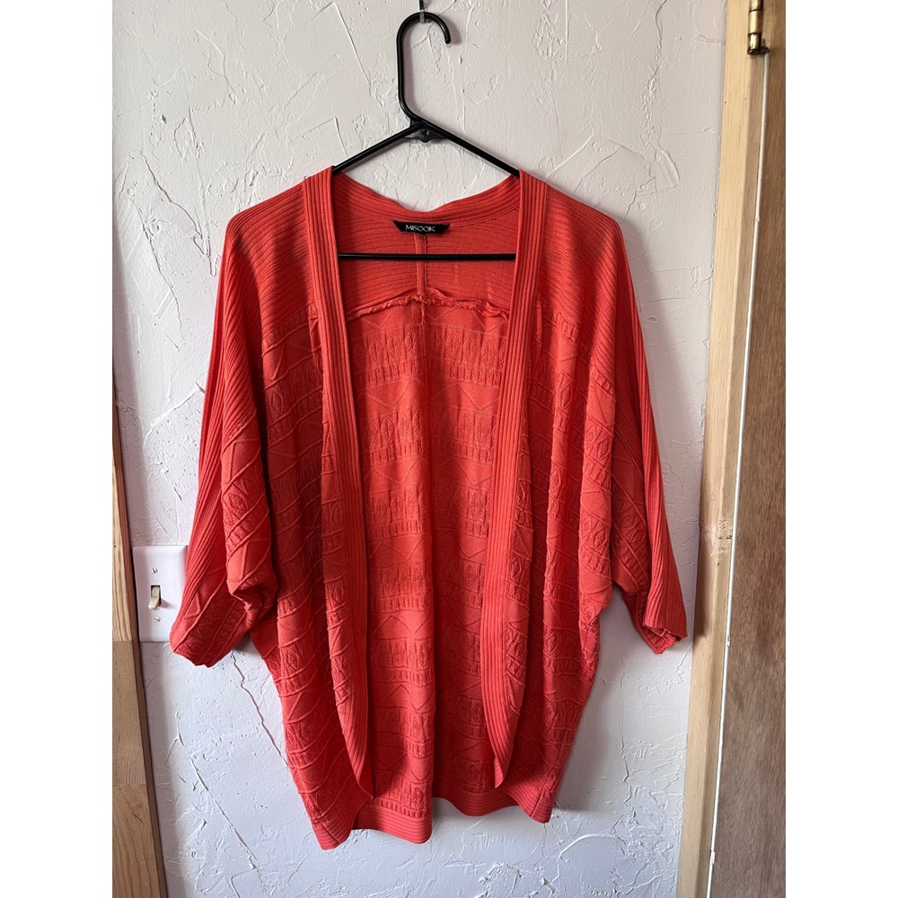 MISOOK XS Coral Open Front Textured‎ Knit Dolman Sleeve Cardigan